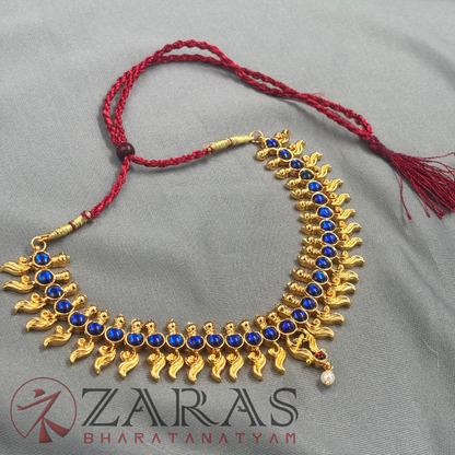 Bharatanatyam Dance Jewellery - Necklace Leaf Design Blue Kemp image 3