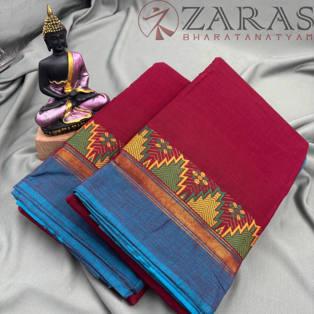 Bharatanatyam Dance Practice Saree - Maroon Blue Gopuram Border image 2
