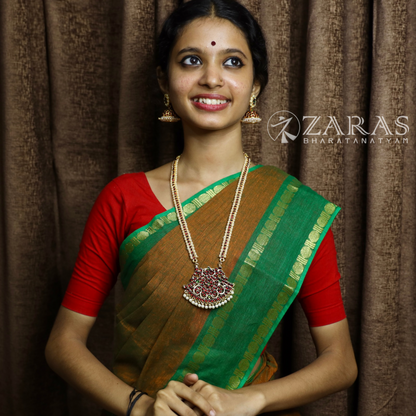 Bharatanatyam Dance Jewellery - Pea with Padak Pearls RG Kemp Haaram / Long Chain image 1