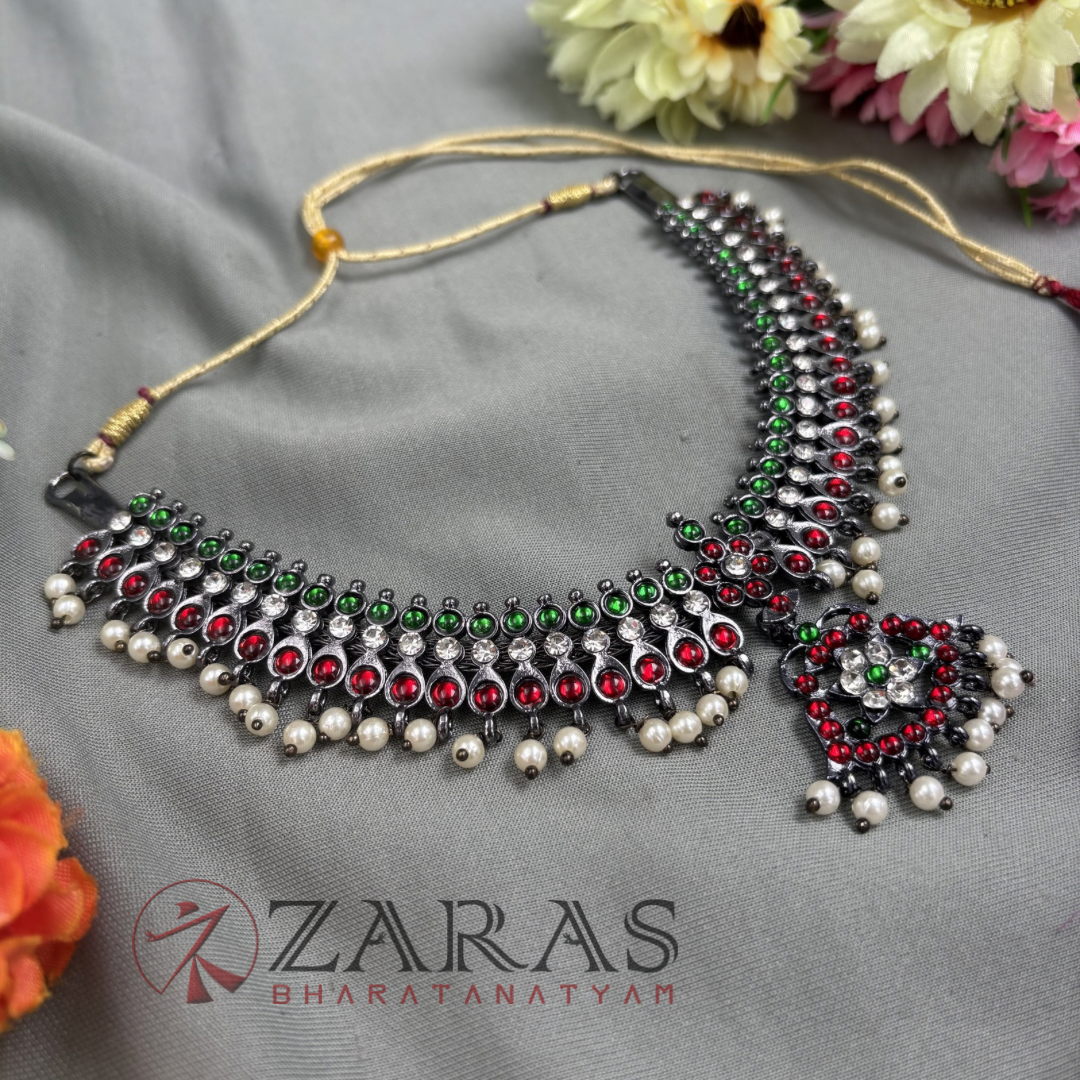 Bharatanatyam Dance Jewellery Black Necklace - Flower RG Kemp Beads image 2