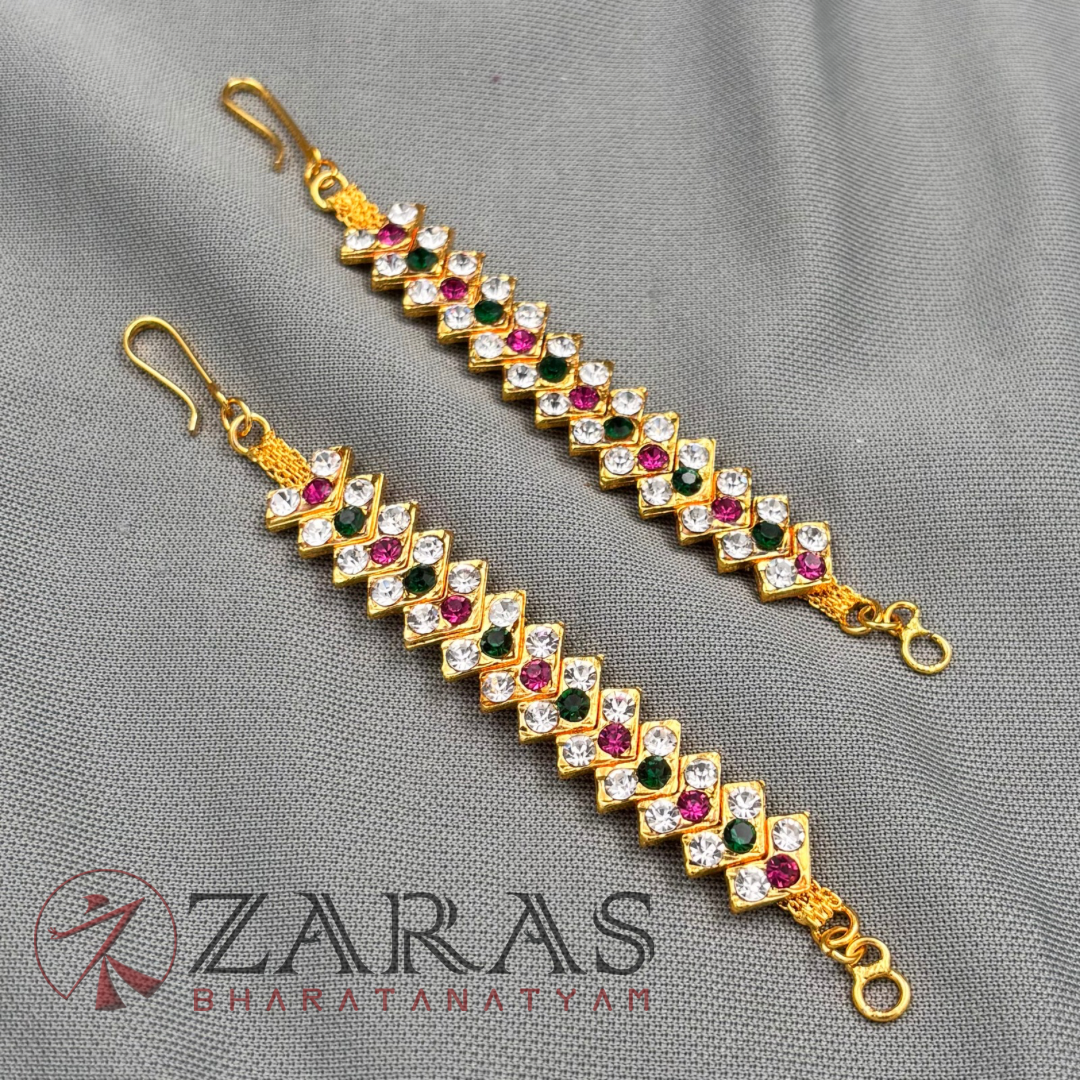 Bharatanatyam Dance Jewellery - Maatal Pink Green White Stone V image 3