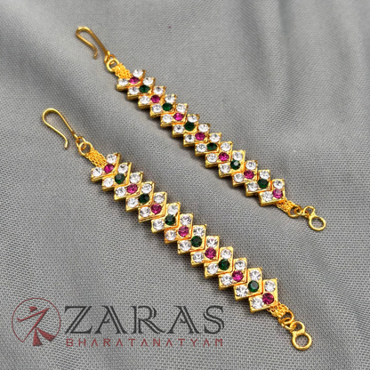Bharatanatyam Dance Jewellery - Maatal Pink Green White Stone V image 3