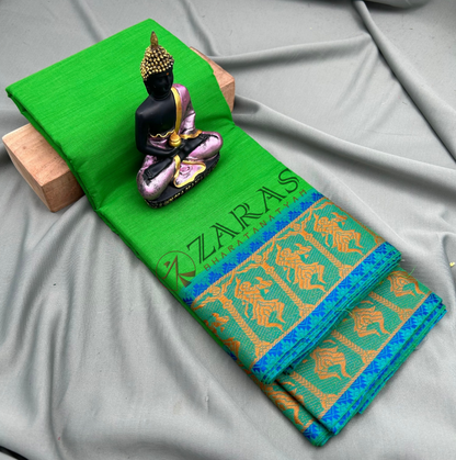 Bharatanatyam Dance Practice Saree - Light Green with Blue Doll Border image 0
