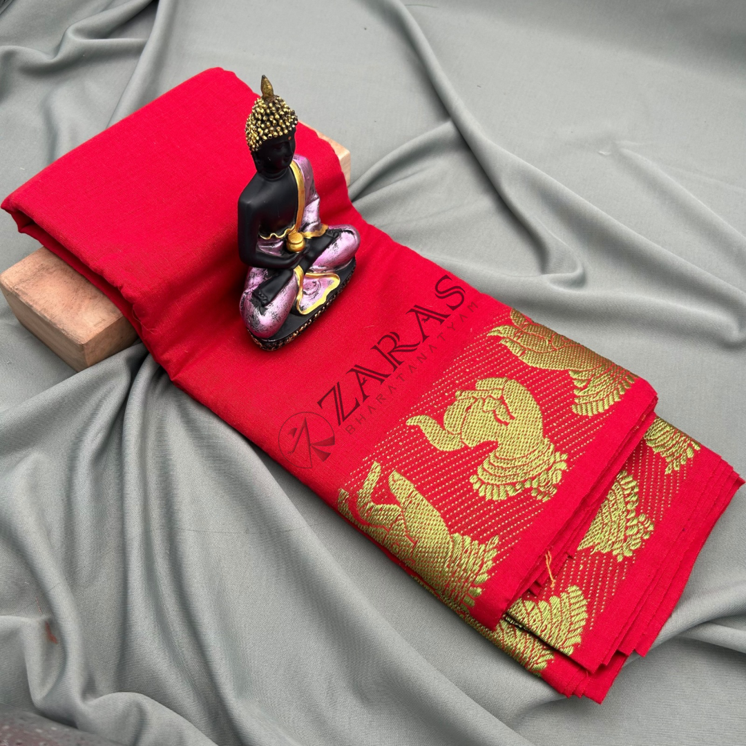 Bharatanatyam Dance Practice Saree - Red with L Green Mudra Border image 0