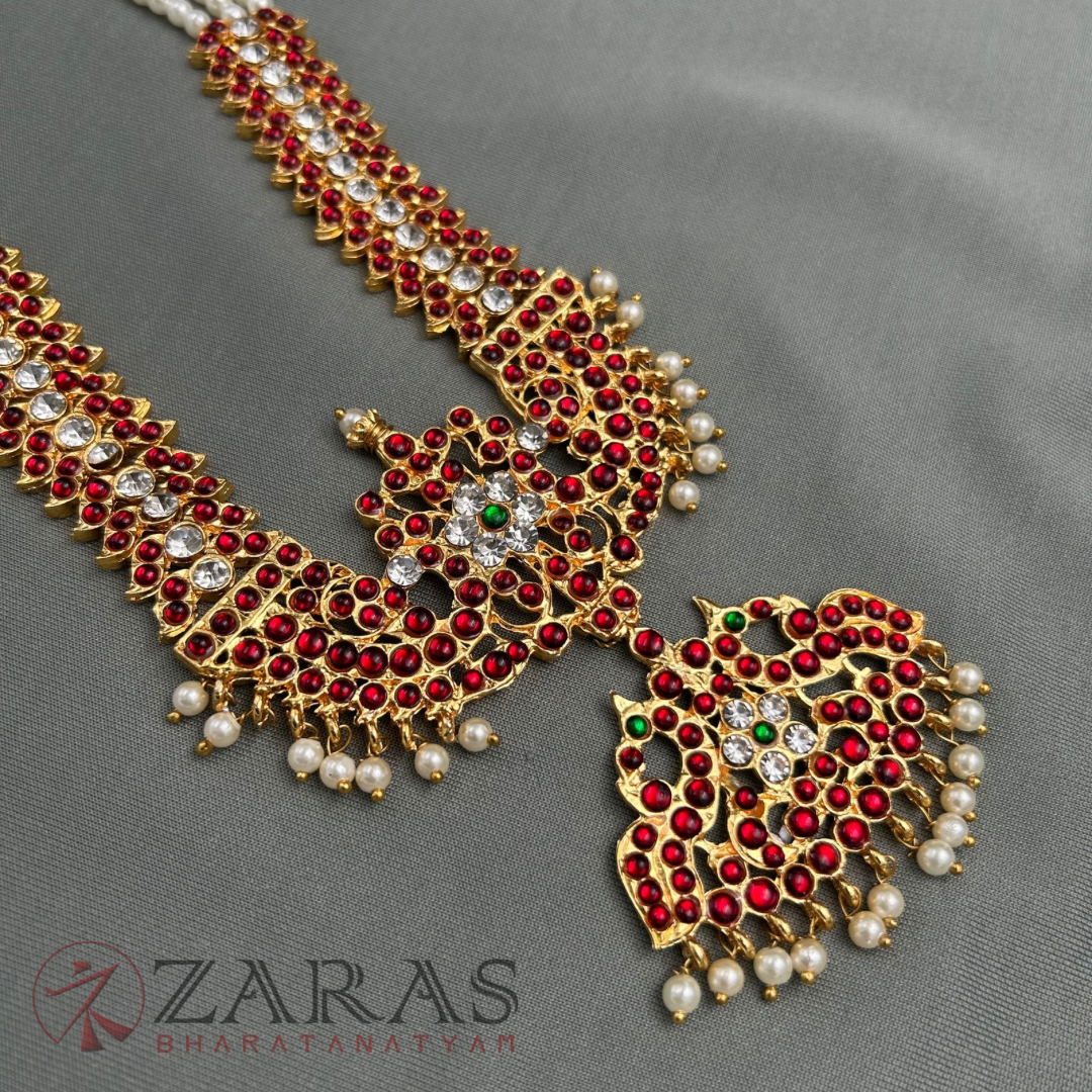 Bharatanatyam Dance Jewellery - 3 Lines Beads with Mee RG Kemp Haaram / Long Chain image 3