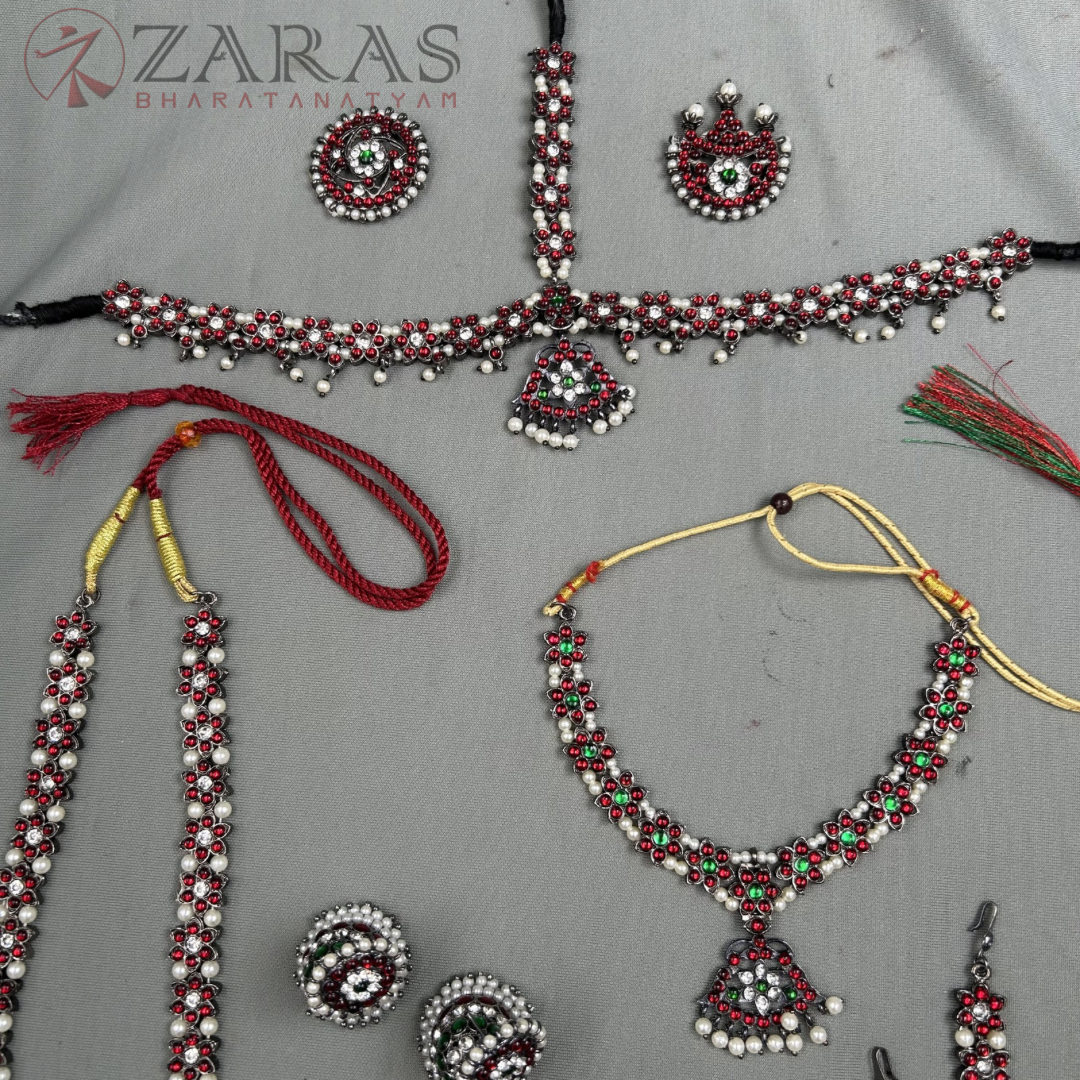Bharatanatyam Dance Black Jewellery - Flower Full Set Kemp RGS image 1
