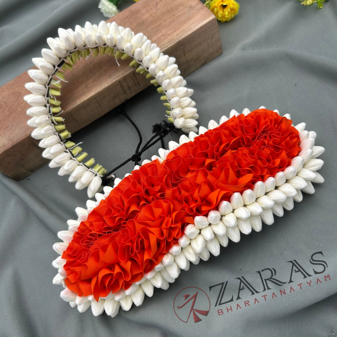 Bharatanatyam Dance Flower - White & Orange Mixed Pattai & Single ( SPL) Looks Like Original Jasmine image 3