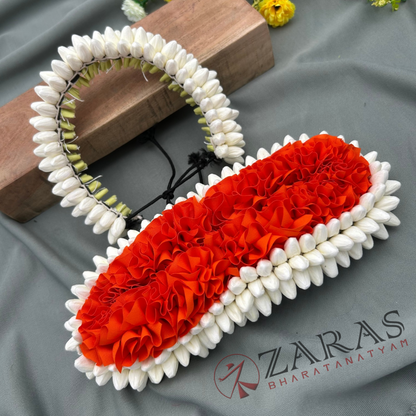 Bharatanatyam Dance Flower - White & Orange Mixed Pattai & Single ( SPL) Looks Like Original Jasmine image 3