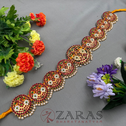 Bharatanatyam Dance Jewellery - Round Peacock RG Kemp CS Hip Belt (Ottiyanam) image 1