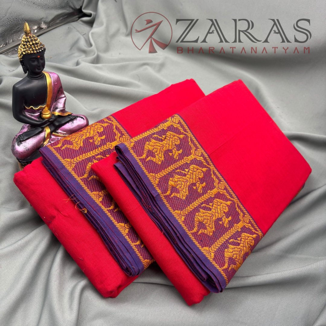 Bharatanatyam Dance Practice Saree - Red Vio Mustard Doll Border image 2