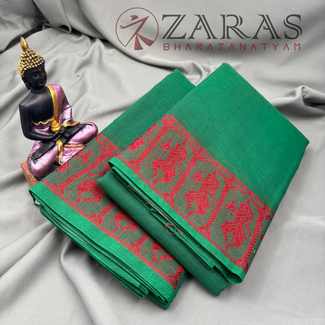Bharatanatyam Dance Practice Saree - P Green D Red Doll Border image 2