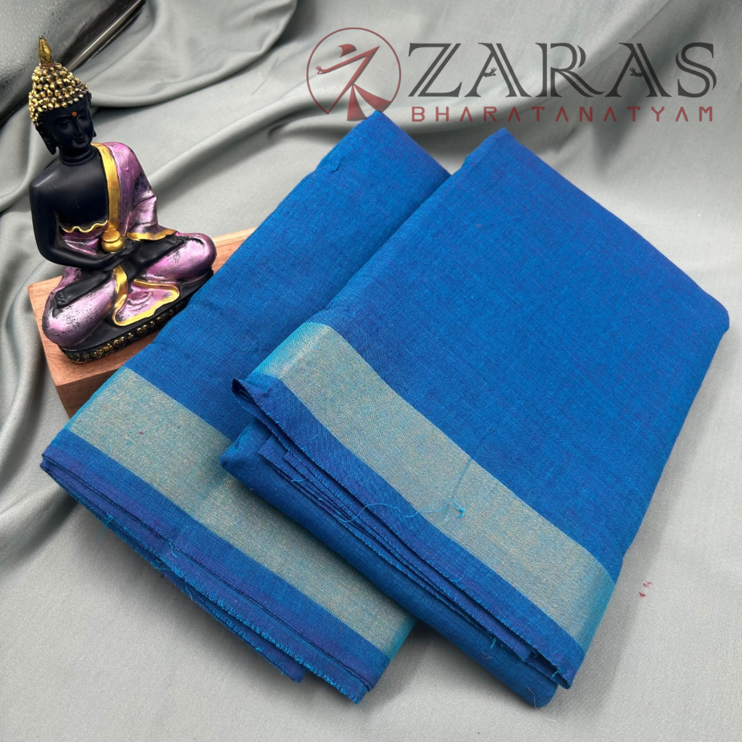 Bharatanatyam Dance Practice Saree - Blue with Gold Plain Border image 1