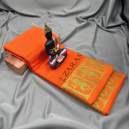 Bharatanatyam Dance Practice Saree - L Orange L Green Doll Border image 1