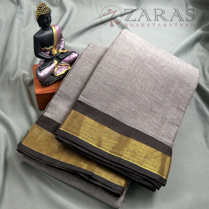 Bharatanatyam Dance Practice Saree - Grey Mix Black with Gold Plain Border image 1