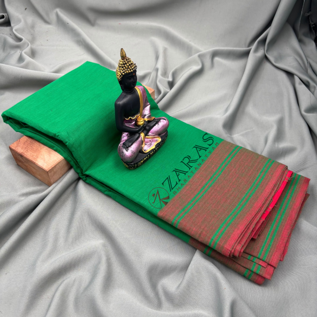 Bharatanatyam Dance Practice Saree - Green With Red Plain Border image 1