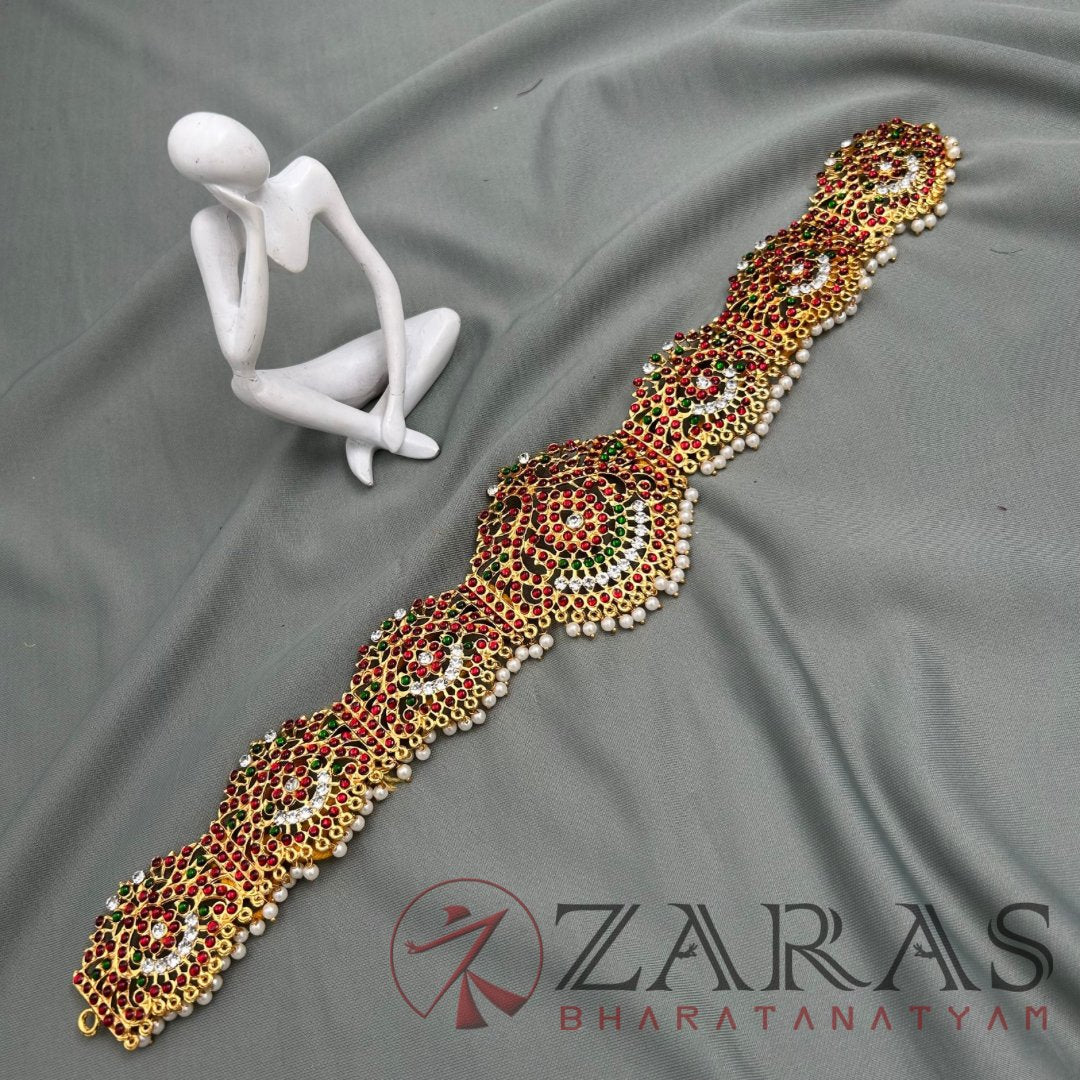 Bharatanatyam Dance Jewellery - Peacock RG Kemp CS Hip Belt (Ottiyanam) image 0