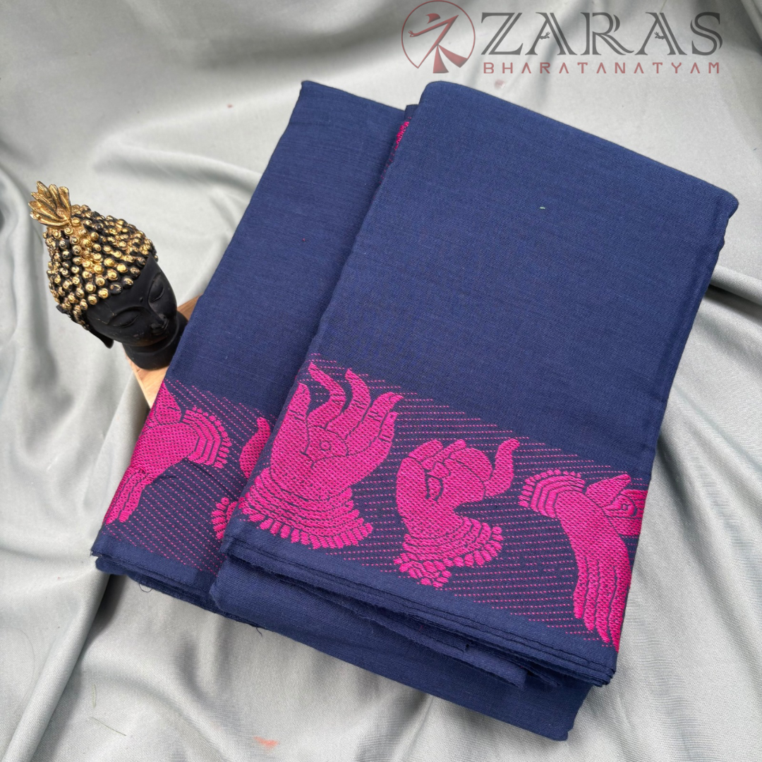 Bharatanatyam Dance Practice Saree - D Blue with Pink Mudra Border image 1