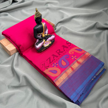 Bharatanatyam Dance Practice Saree - Pink Blue Manga Border image 1