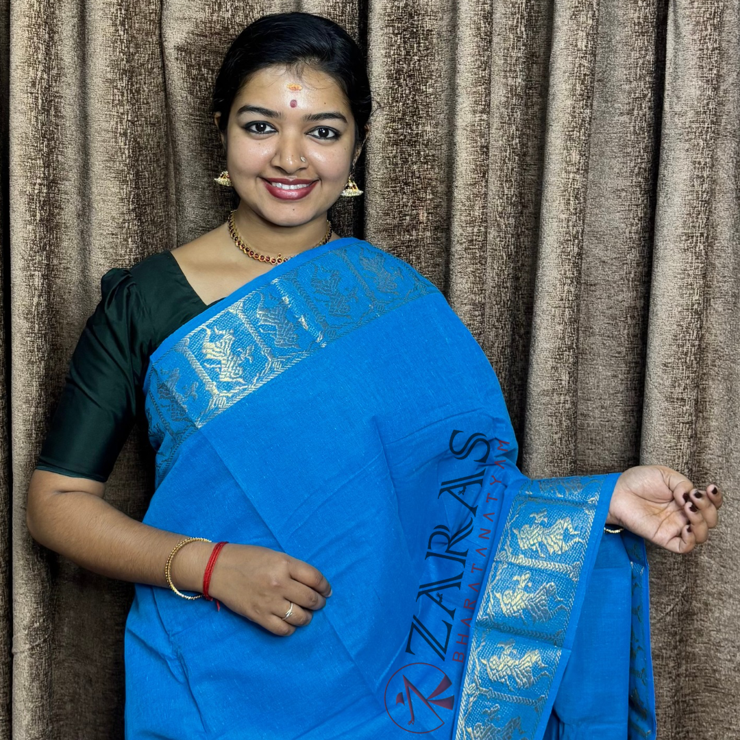 Bharatanatyam Dance Practice Saree - Light Blue Silver Doll Border image 0