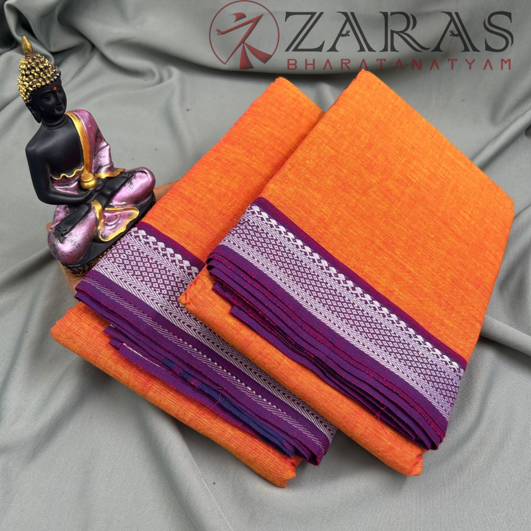 Bharatanatyam Dance Practice Saree - Orange with Purple Gopuram Border image 1