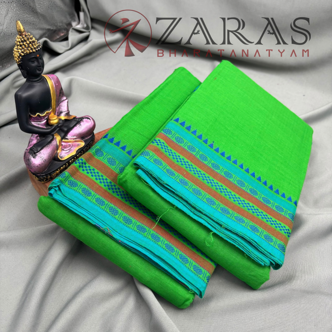 Bharatanatyam Dance Practice Saree - Light Green with Blue Double Coin Border image 2