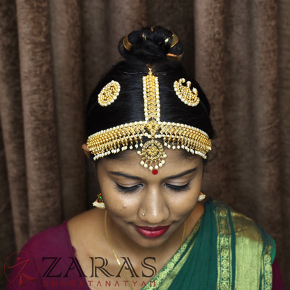 Bharatanatyam Dance Jewellery - Headset V Design Full Gold Be image 1