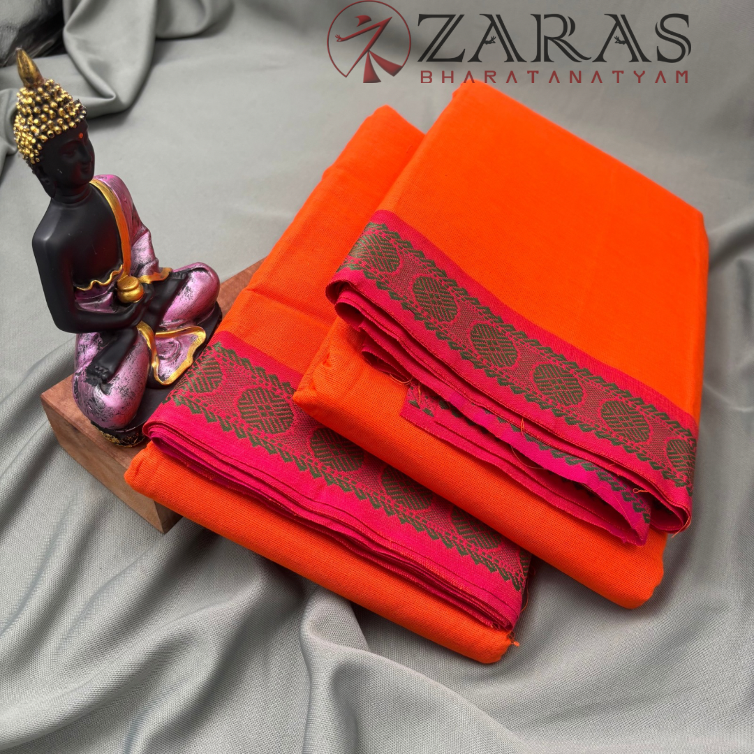 Bharatanatyam Dance Practice Saree - Orange with Red Single Coin Border image 2