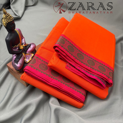Bharatanatyam Dance Practice Saree - Orange with Red Single Coin Border image 2