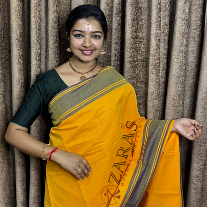 Bharatanatyam Dance Practice Saree - M Yellow with Purple Plain Border image 0