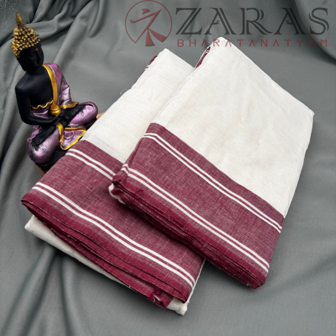 Bharatanatyam Dance Practice Saree - White with Maroon Plain Border image 1