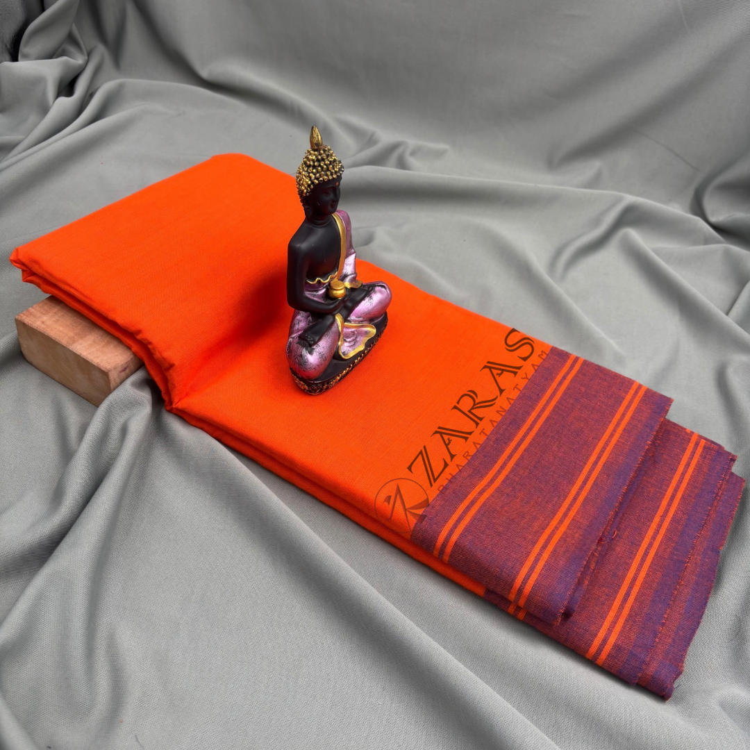 Bharatanatyam Dance Practice Saree - Orange with Blue Plain Border image 1