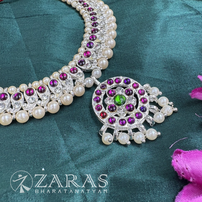Bharatanatyam Dance Silver Jewellery - Manga Necklace PG Kemp Stone image 1