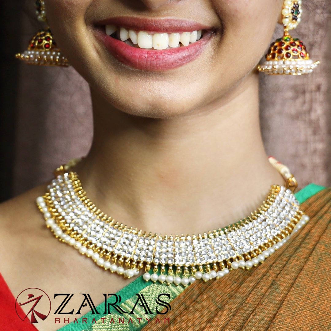 Bharatanatyam Dance Jewellery - Necklace Box Design White Stone image 0