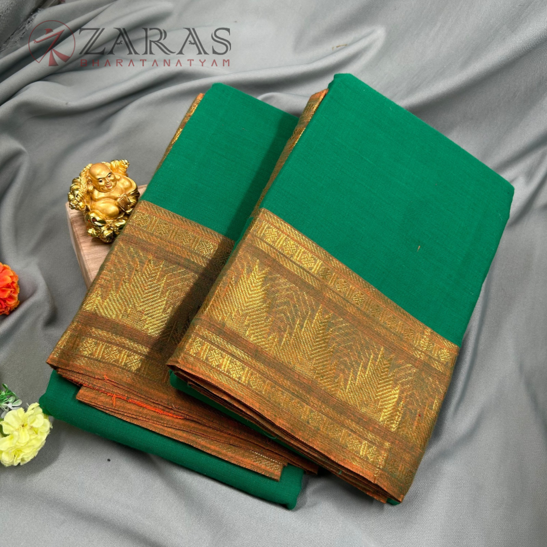 Bharatanatyam Dance Practice Saree - Green with M Yellow Temple Border (6mtr) image 1