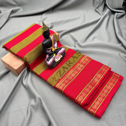 Dance Practice Saree - Green with Red Coin Border image 0