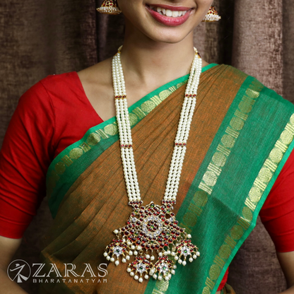 Bharatanatyam Dance Jewellery - 3 Lines Beads Padak with Leaf Haaram image 0