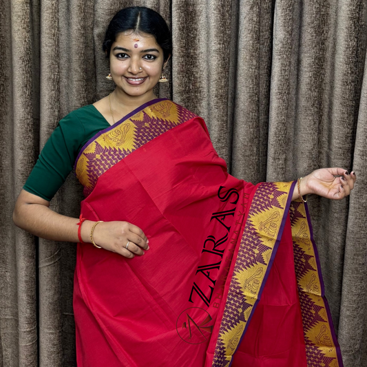 Bharatanatyam Dance Practice Saree - Red Violet Veena Border image 0