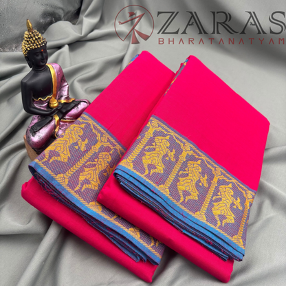 Bharatanatyam Dance Practice Saree - Pink with Blue Doll Border image 1