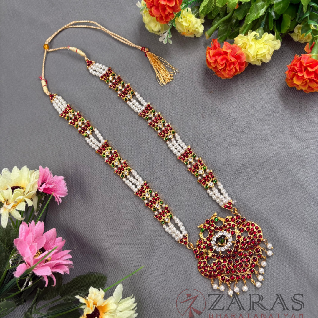 Bharatanatyam Dance Jewellery - Peacock Beads Lotus RG Kemp Maalai / Haaram image 0