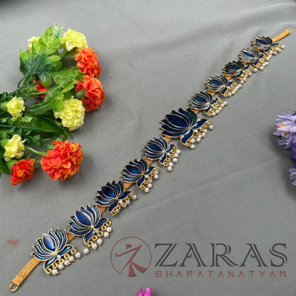 Bharatanatyam Dance Jewellery - Lotus Blue Enamel Hip Belt RG Kemp CS (Ottiyanam) image 1