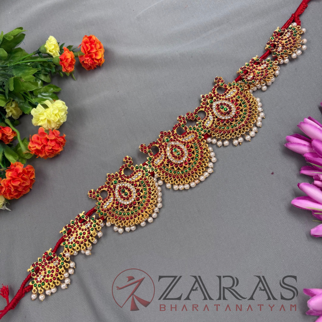 Bharatanatyam Dance Jewellery - D Peacock RG Kemp CS Hip Belt (Ottiyanam) image 0
