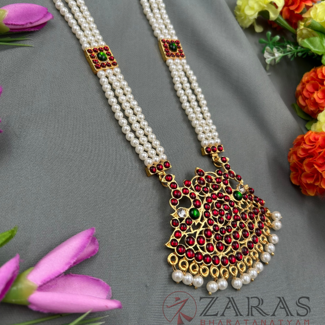 Bharatanatyam Dance Jewellery - 3 Line Beads Padak RG Kemp Haaram image 1
