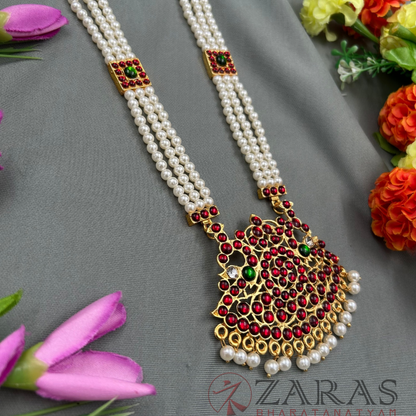 Bharatanatyam Dance Jewellery - 3 Line Beads Padak RG Kemp Haaram image 1
