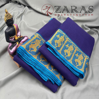 Bharatanatyam Dance Practice Saree - D Blue B Gold Doll Border image 2