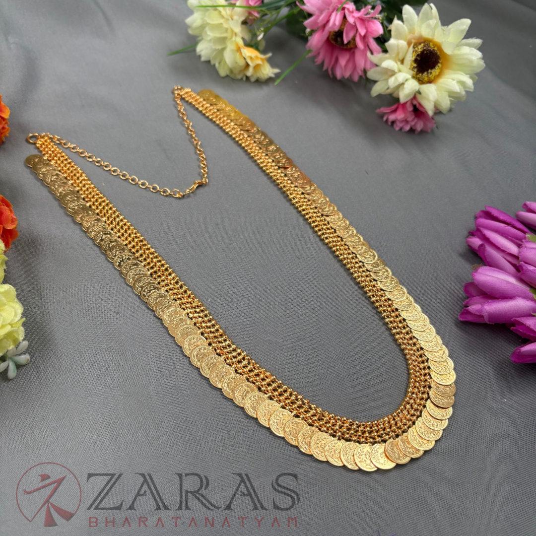 Bharatanatyam Dance Jewellery Haaram - Gold Kaasu Maalai / Long Haaram image 1