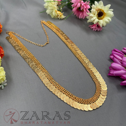 Bharatanatyam Dance Jewellery Haaram - Gold Kaasu Maalai / Long Haaram image 1