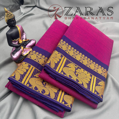 Bharatanatyam Dance Practice Saree - Purple with Blue Big Peacock Border image 1