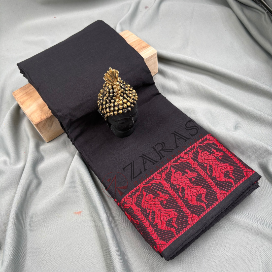 Bharatanatyam Dance Practice Saree - Black with Red Doll border image 0