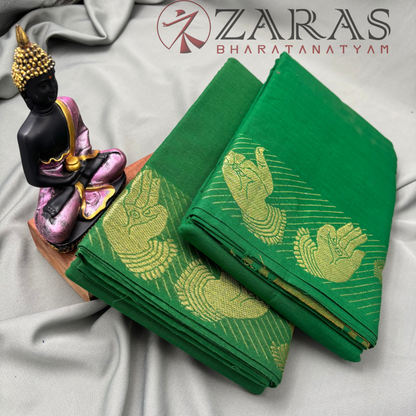 Bharatanatyam Dance Practice Saree - Green with Gold Mudra Border image 2