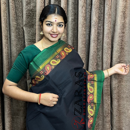 Bharatanatyam Dance Practice Saree - Black Green Manga Border image 0